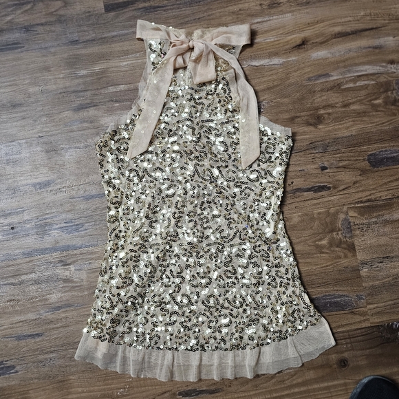 Gold Sequence Halter Top Sz-lg - Picture 2 of 4